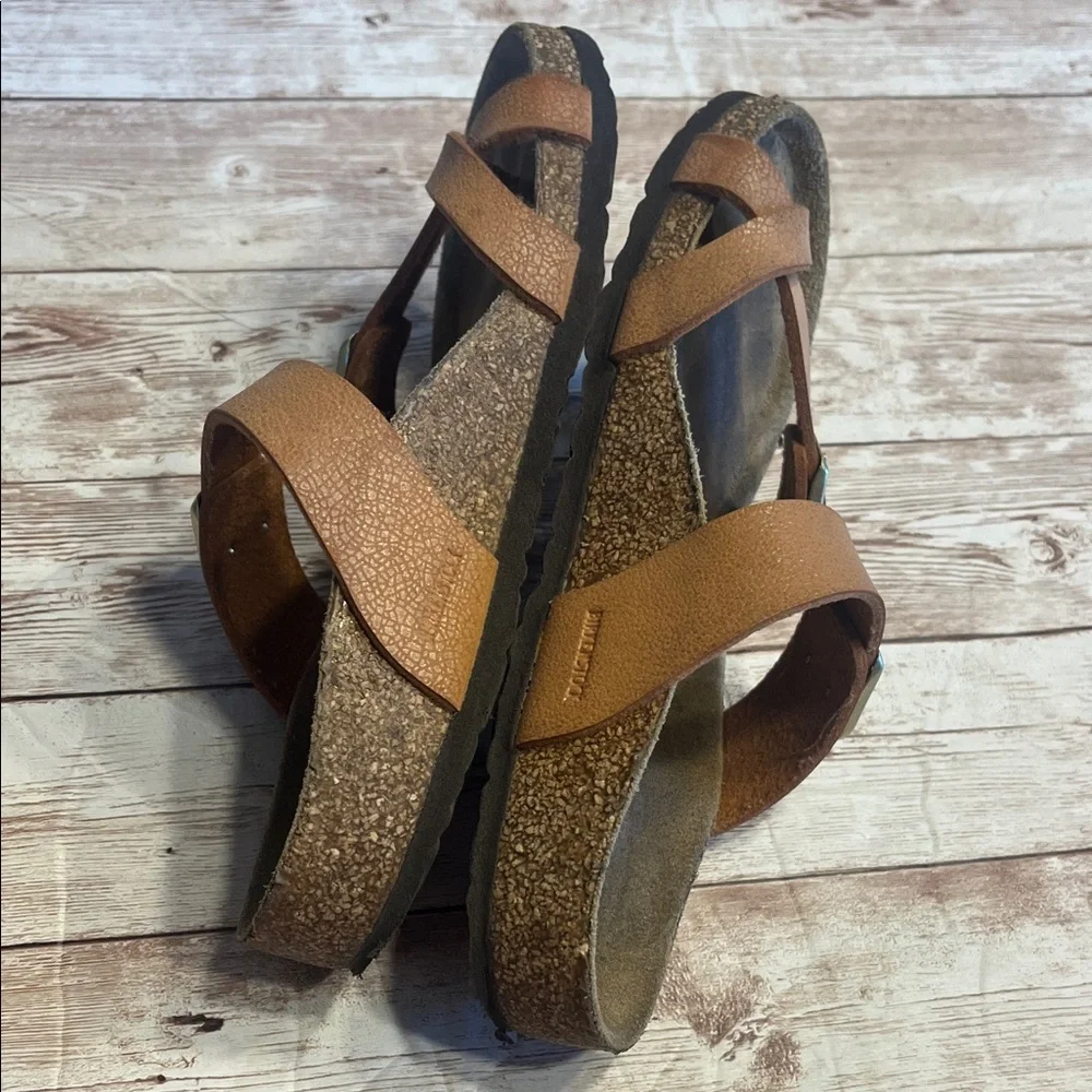 Birkenstock Brown Leather Sandals with Gold Buckles